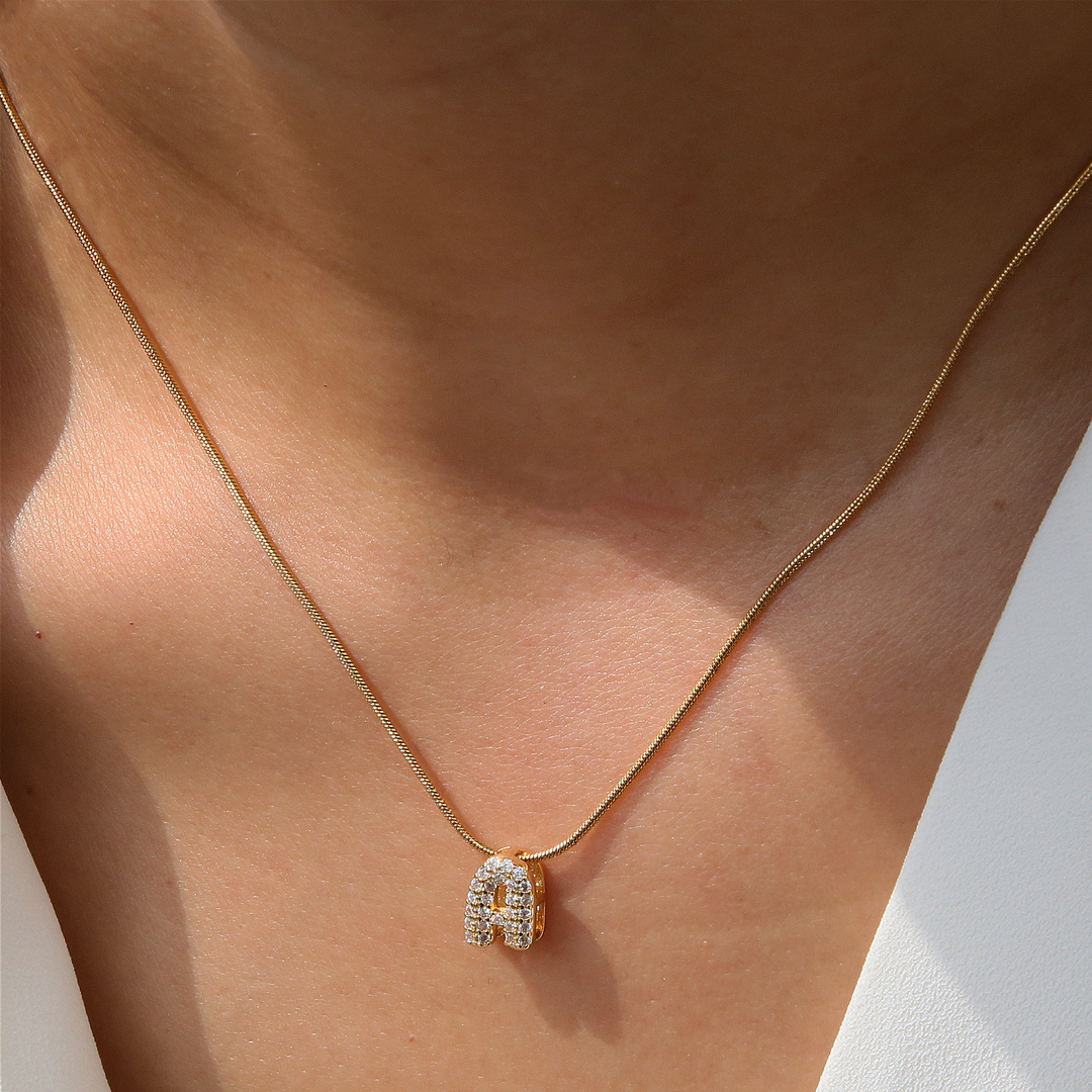 Diamond Bubble Letter Initial Necklace