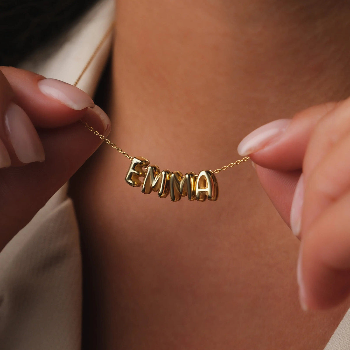 Curved bubble letter necklace