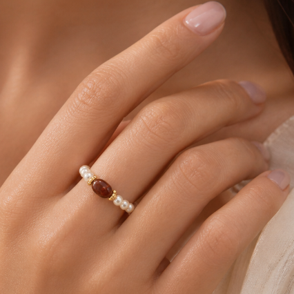 Boho Natural Stone & Pearl Stretch Rings