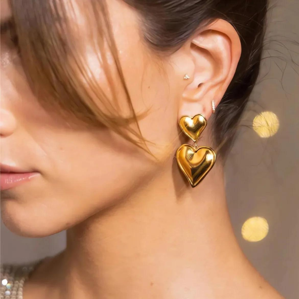 Double Heart Statement Earrings
