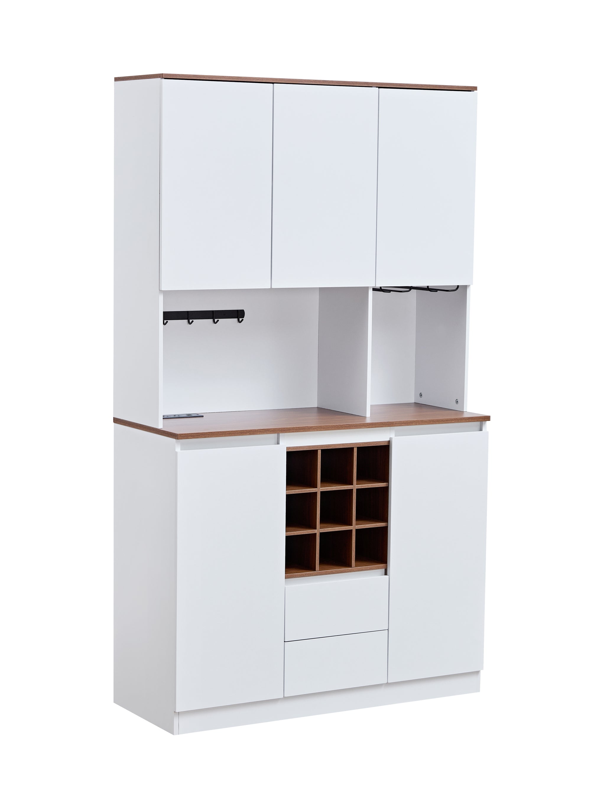 Farmhouse Coffee Bar Wine Cabinet with Ample Storage In White