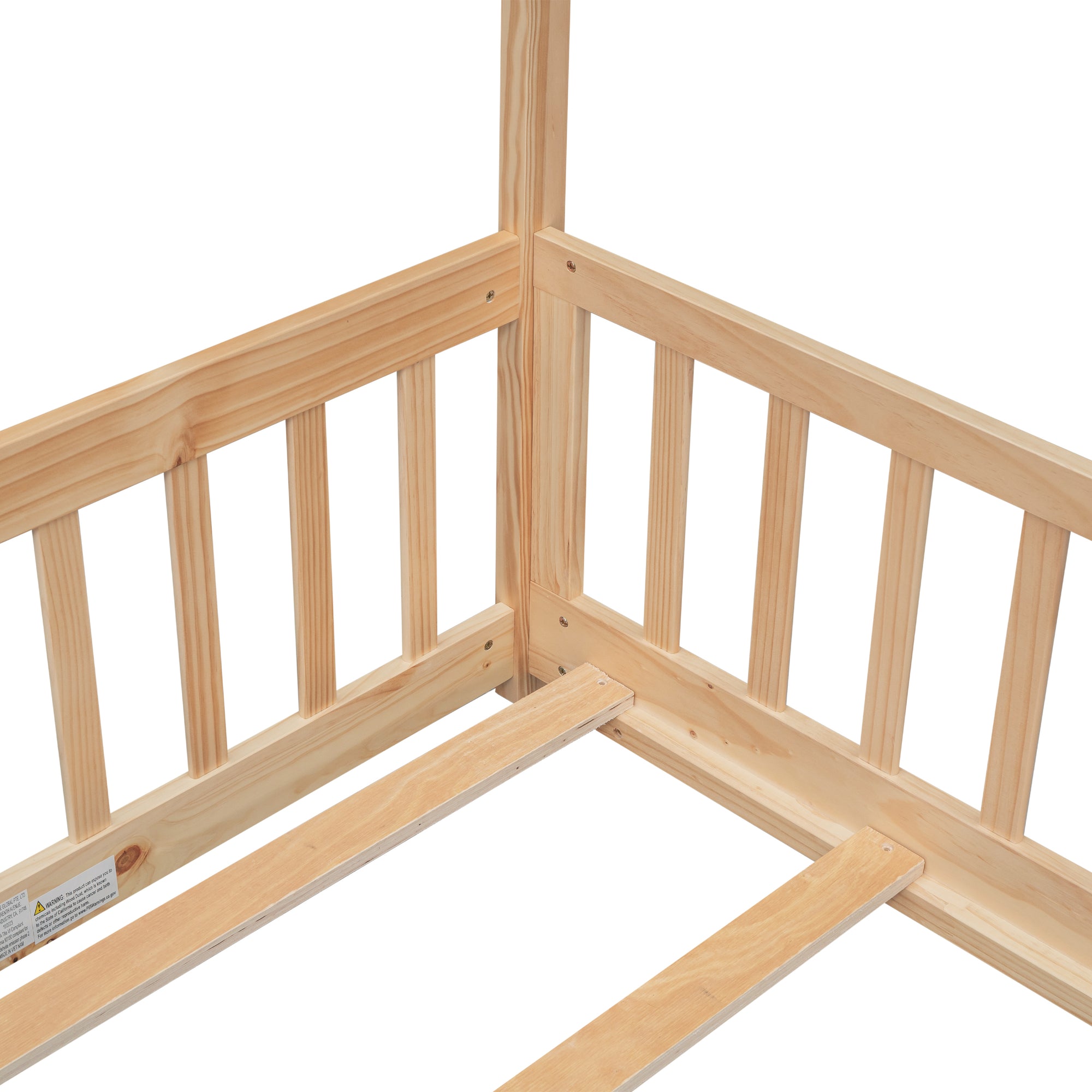 Natural Pine Frame Twin House Bed with Guardrails