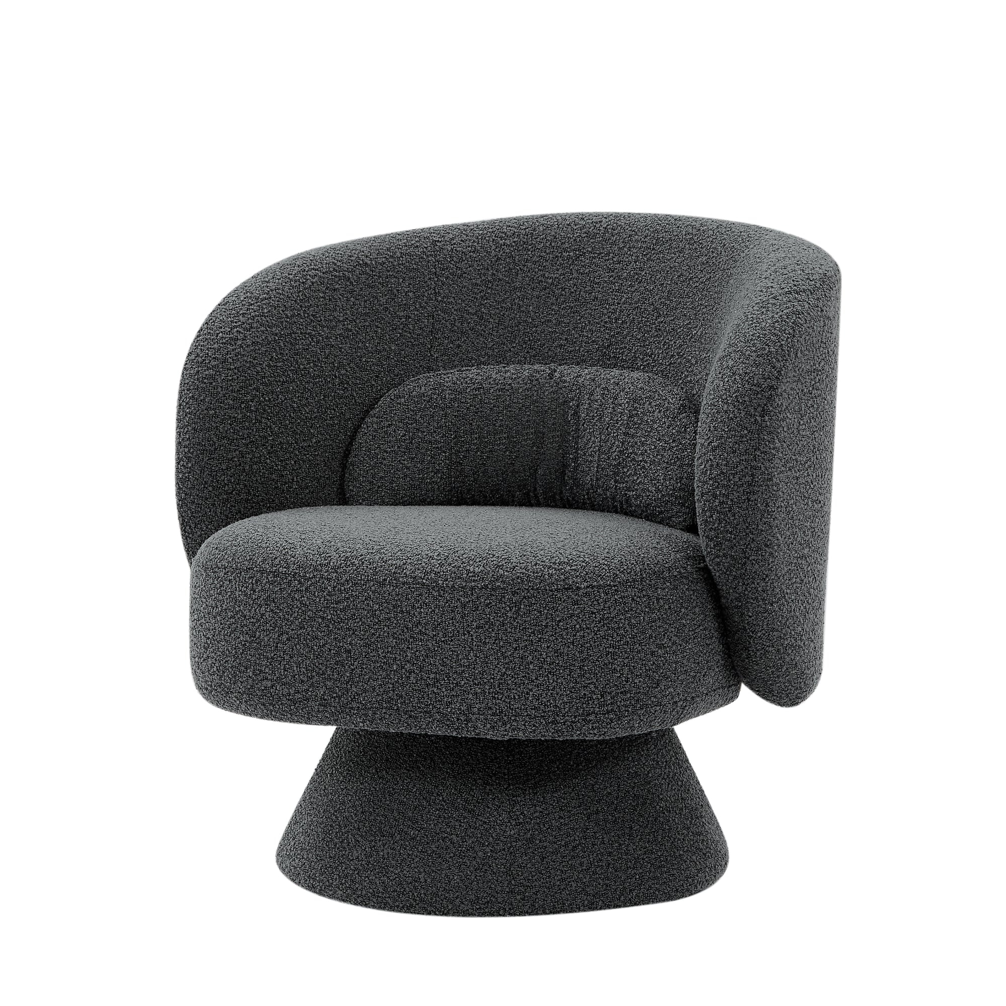 360 Degree Swivel Sherpa Accent Chair, Modern Barrel Chair with Toss Pillows, Dark Grey, Ideal for Home Office, Living Room, Bedroom