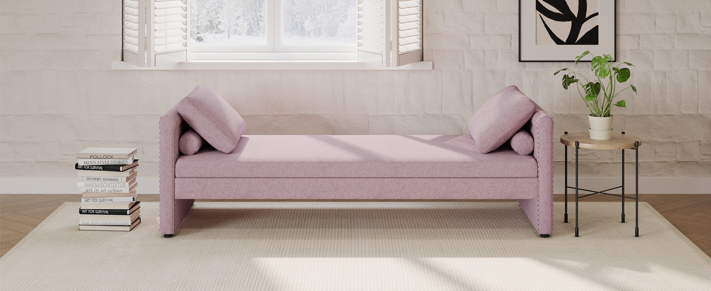 Pink Modern Linen Upholstered Chaise Lounger Daybed