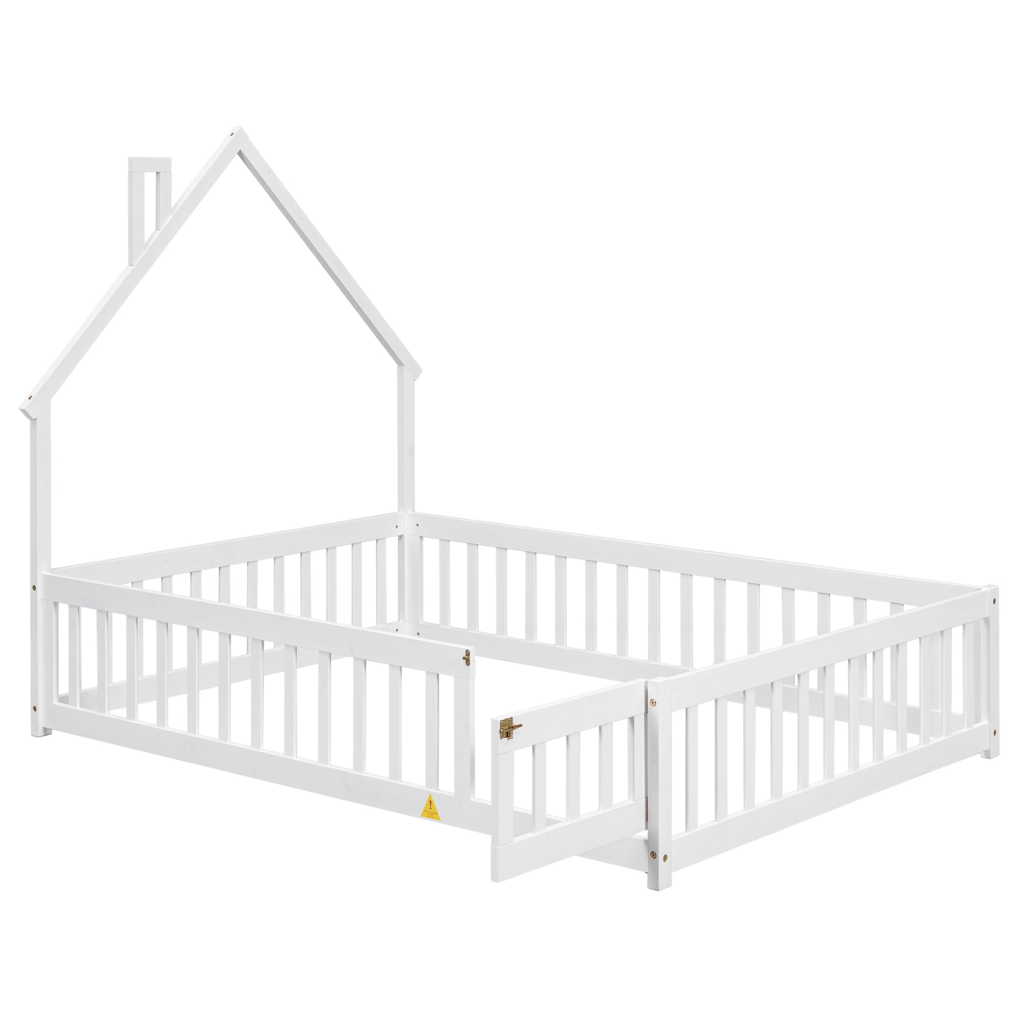 White Full House-Shaped Headboard Toddler Floor Bed with Fence