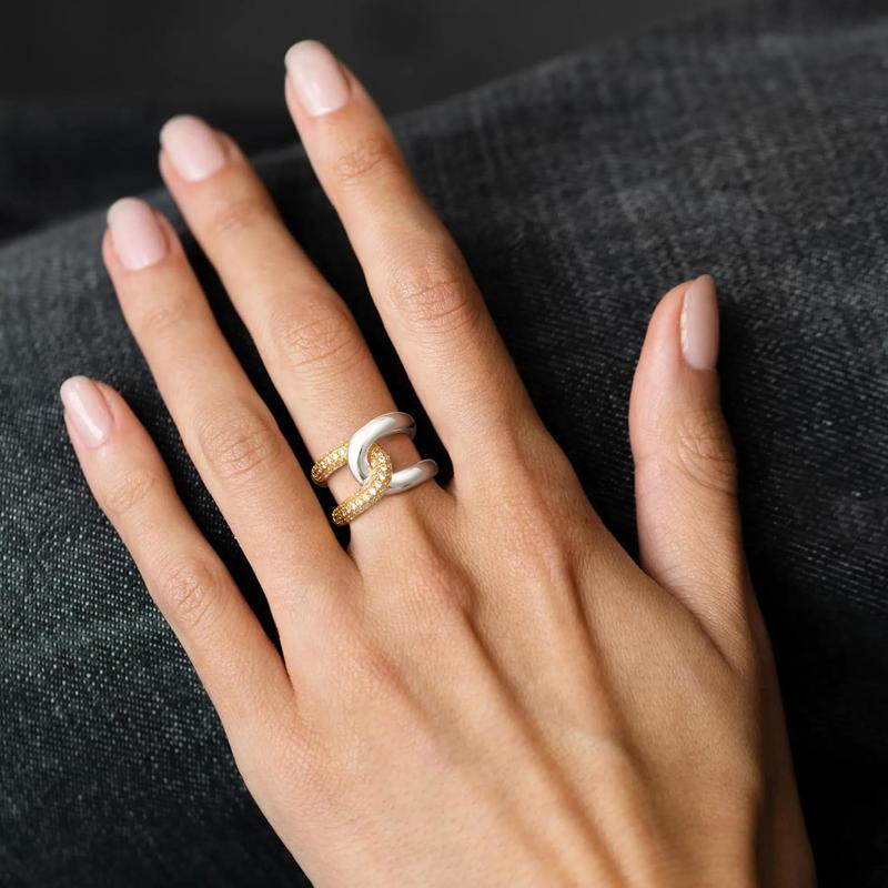 14k Diamond Accented Interlocking Two Tone Ring