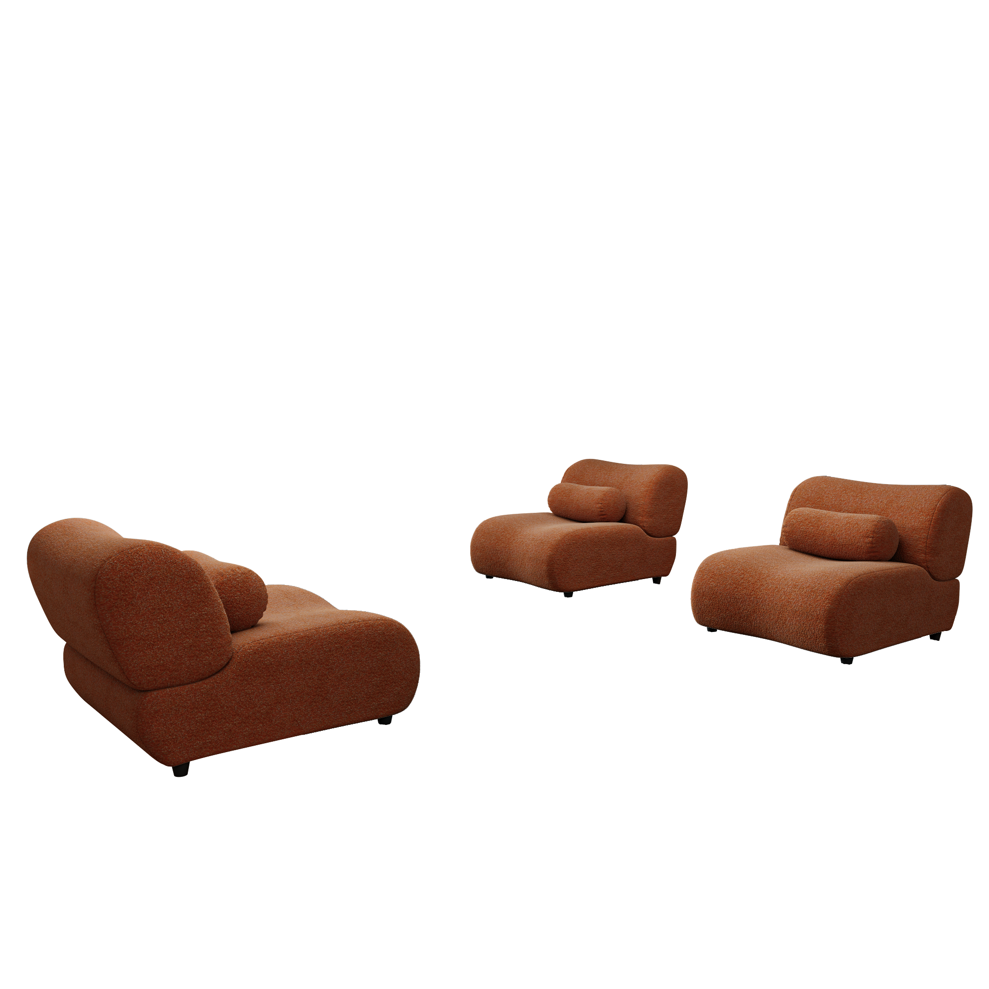 3 Seat Contemporary Orange Chenille Modular Sofa