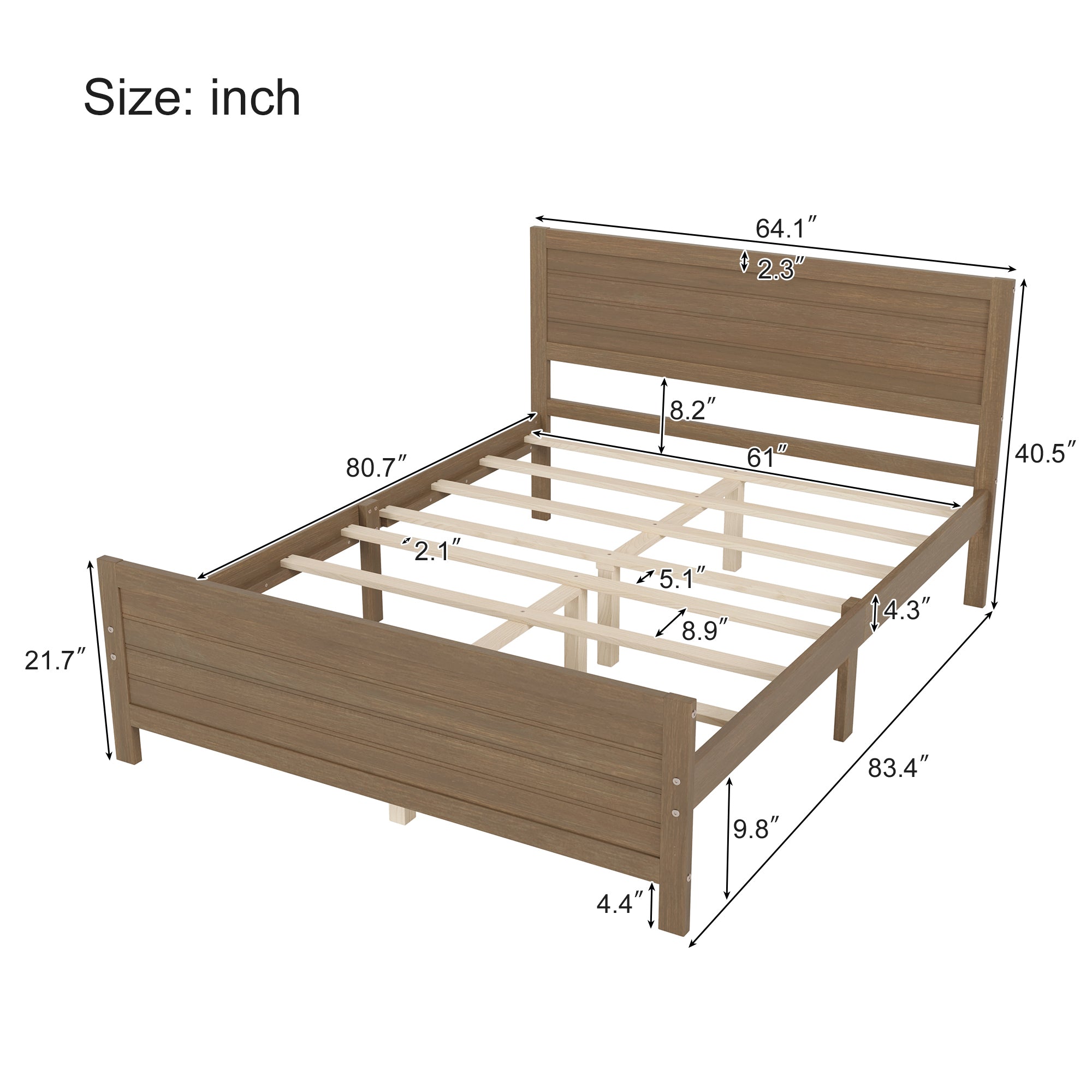 Walnut Tone Queen Size Platform Bed