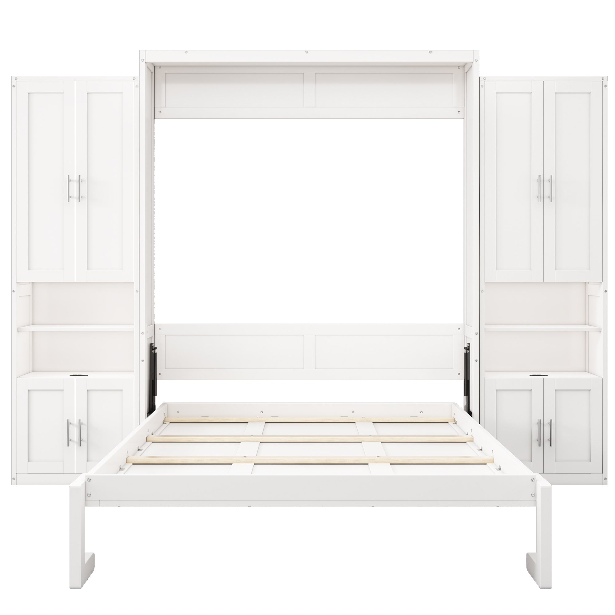 Full Murphy Bed with Two Side Cabinets in White