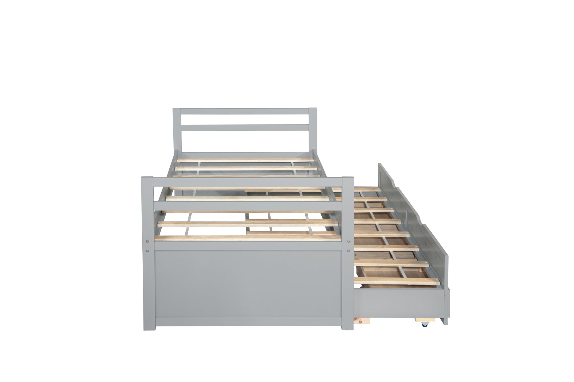 Gray Twin Size Bed with Headboard, Footboard, Trundle, and Three Storage Drawers