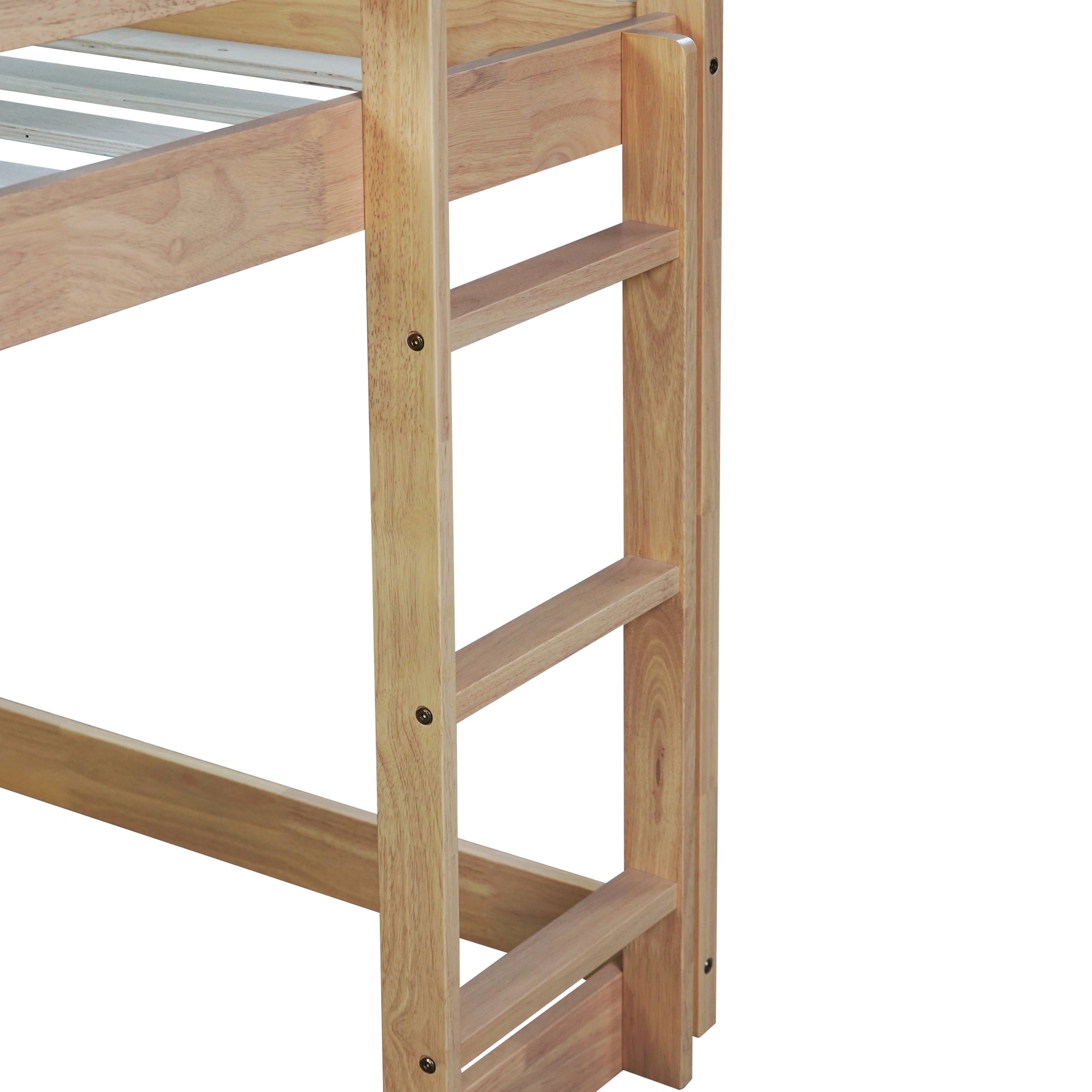 White Oak Twin Over Twin Rubber Wood House-Shaped Bunk Bed with Ladder & Guardrails