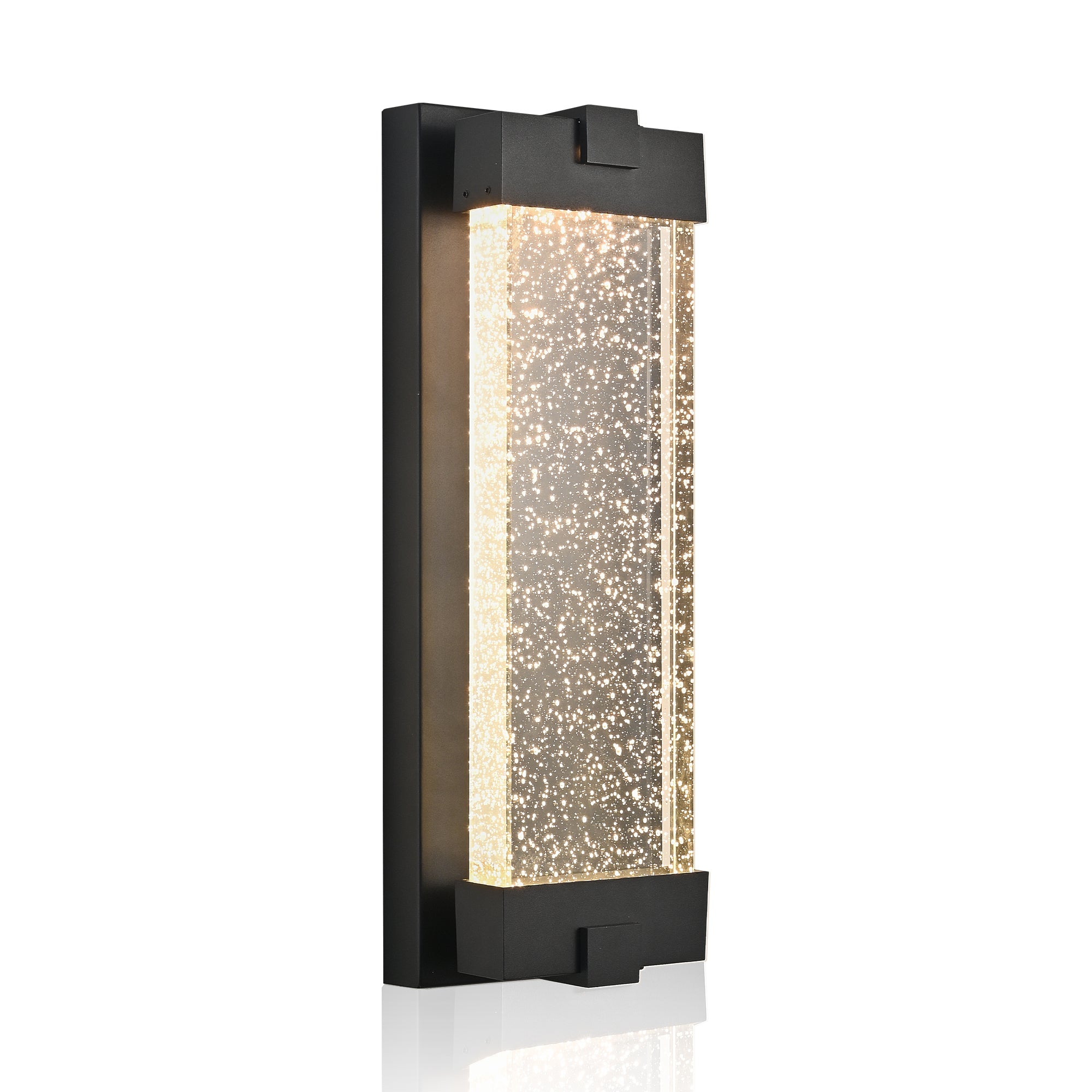 Black Aluminum Finish Outdoor Wall Light with Bubble Crystal Glass