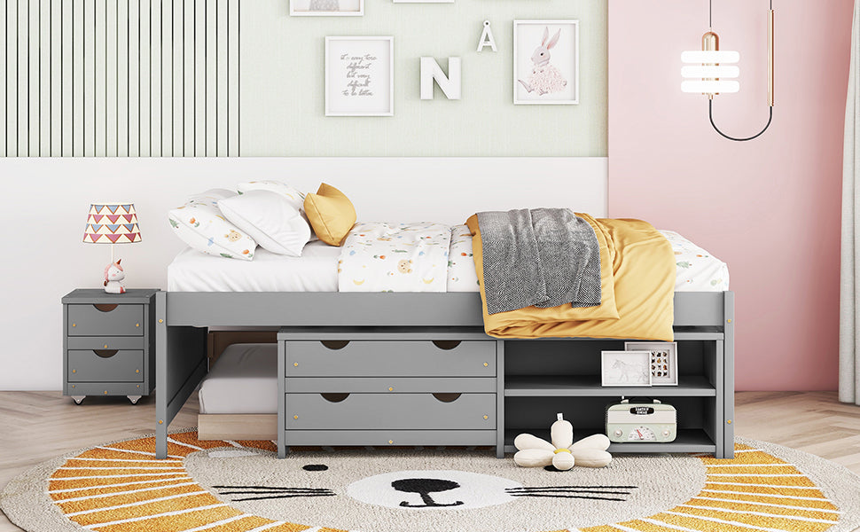 Versatile Full Bed with Trundle, Under-Bed Storage Box, and Nightstand