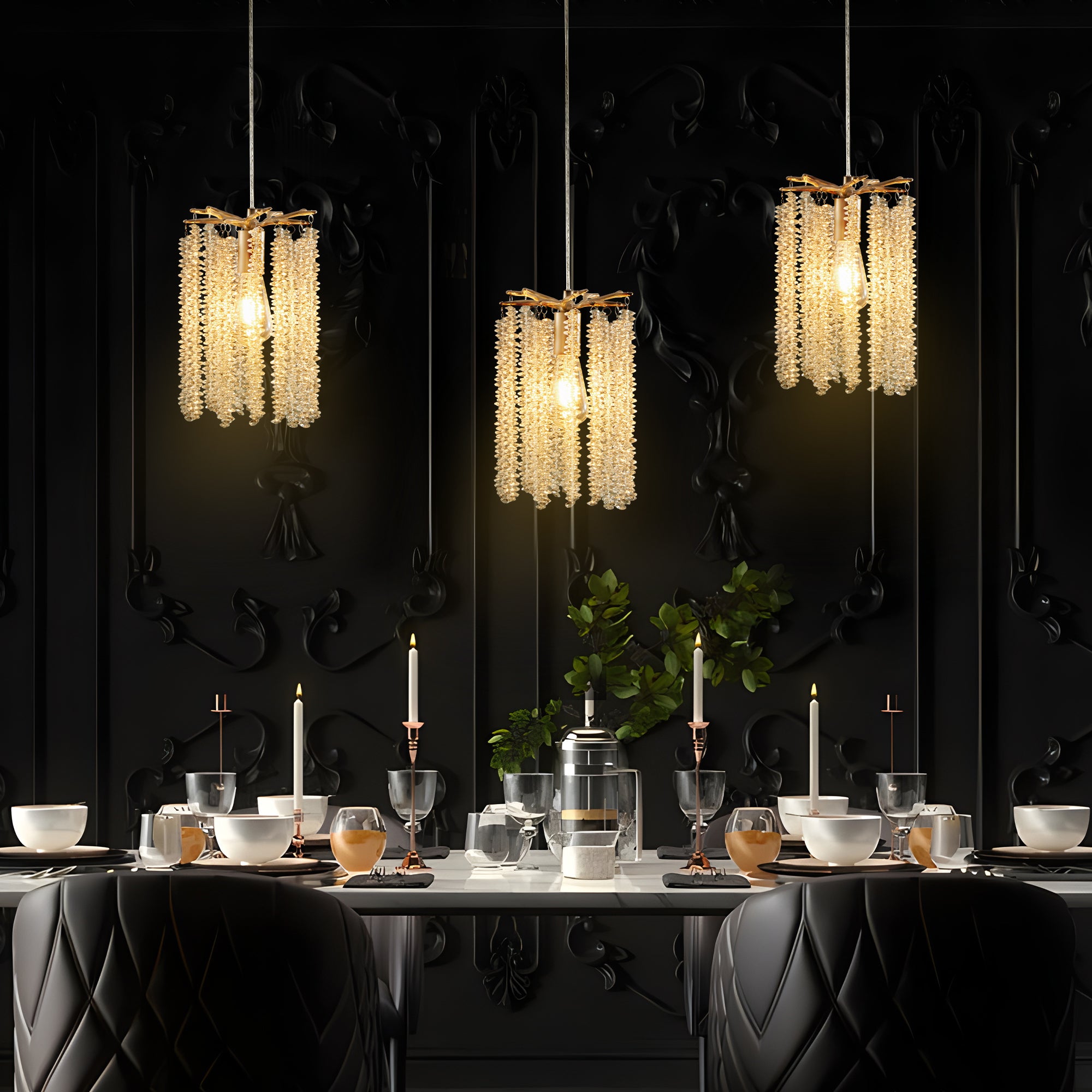 Aestin's Elegant Gold Finish Chandeliers with Waterfall Bead Design