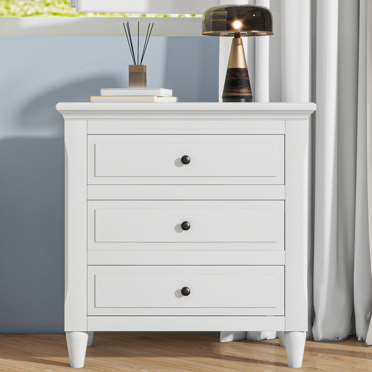 3-Drawer Nightstand Storage Wood Cabinet In White