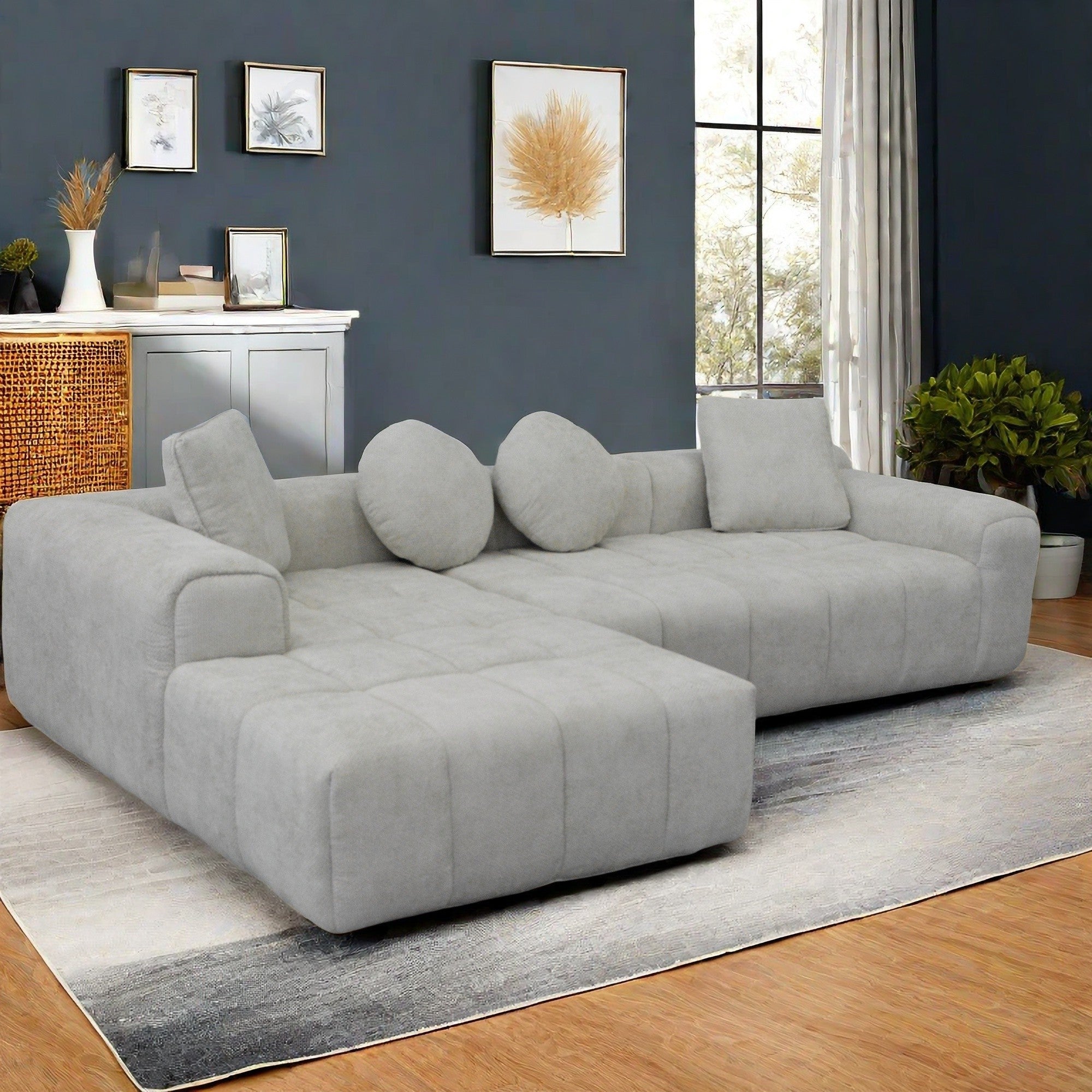 Modern L-Style Compressed Sofa Chaise Lounge with High Resilience Foam for Supreme Comfort and Space-Saving Design In Light Gray