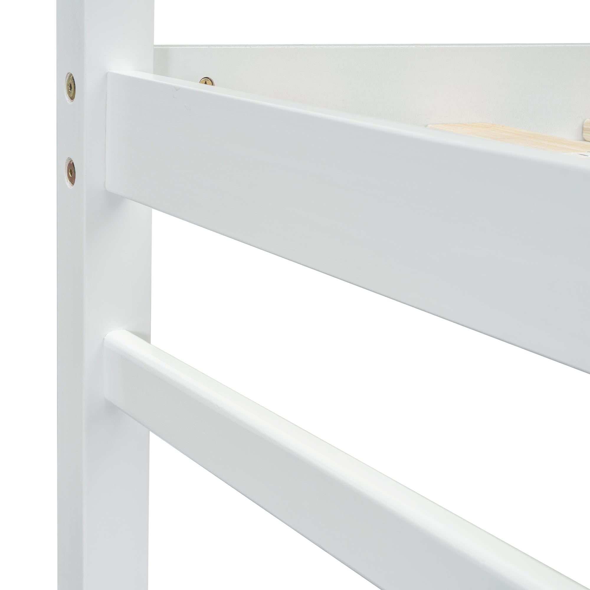 White Twin Size High Loft Bed with Inclined Ladder and Guardrails