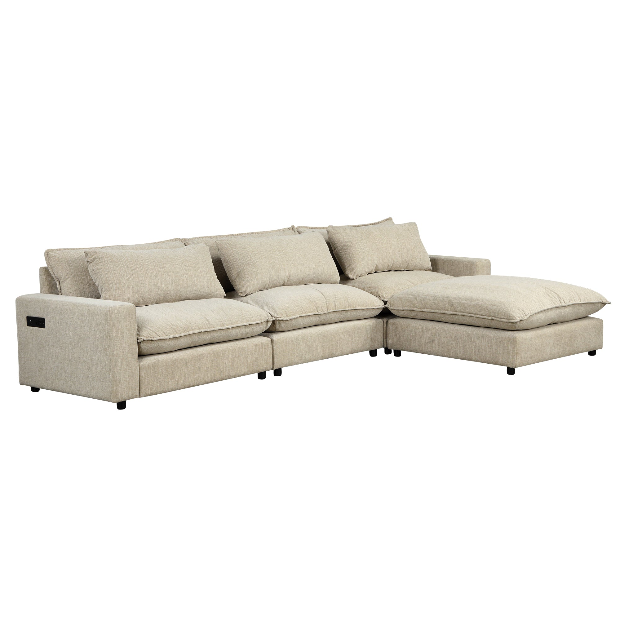 Lisbon Sectional Sofa with Movable Ottoman in Beige