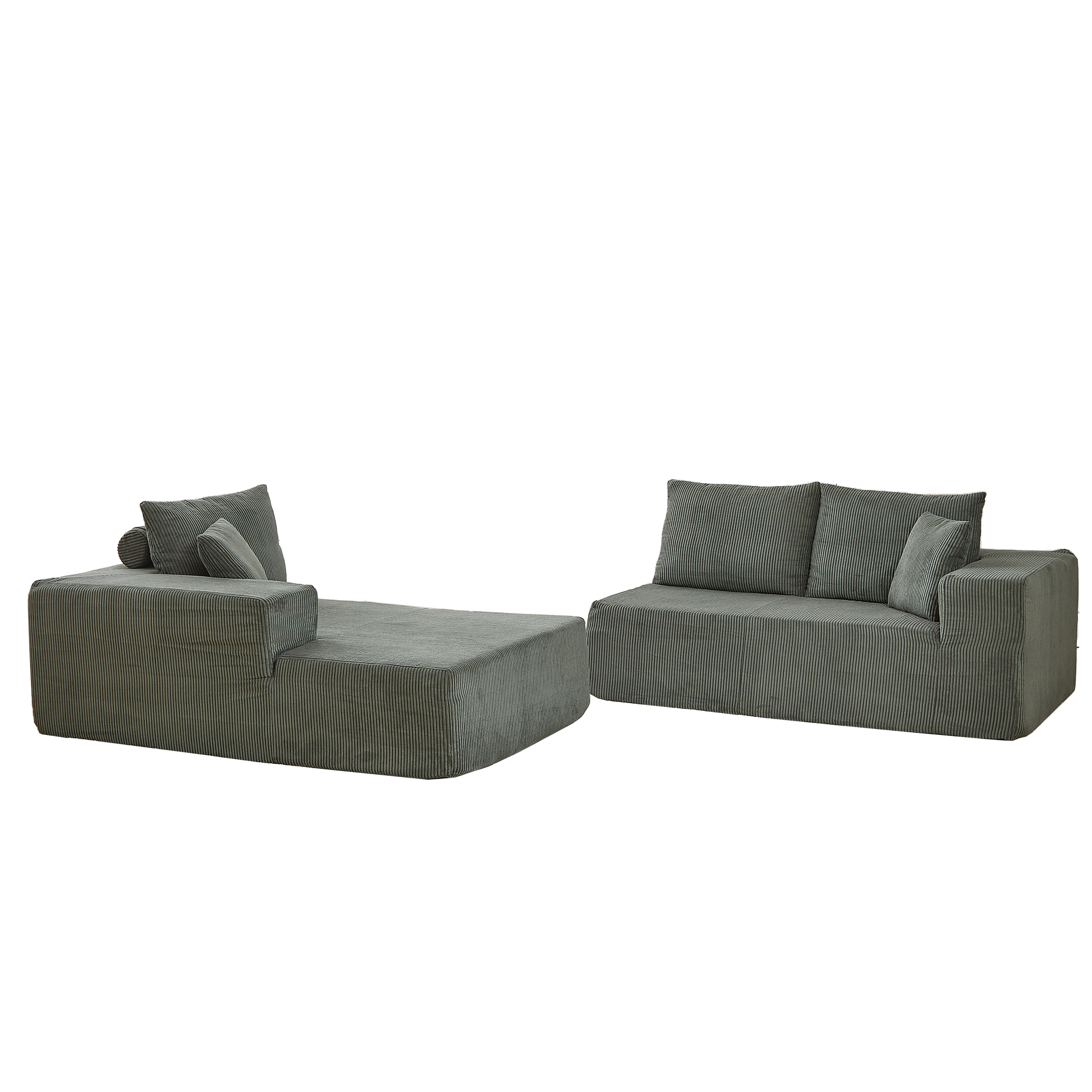 Modern Corduroy Upholstered Modular Sectional Sofa Set With Free Combination Design And Five Pillows In Green