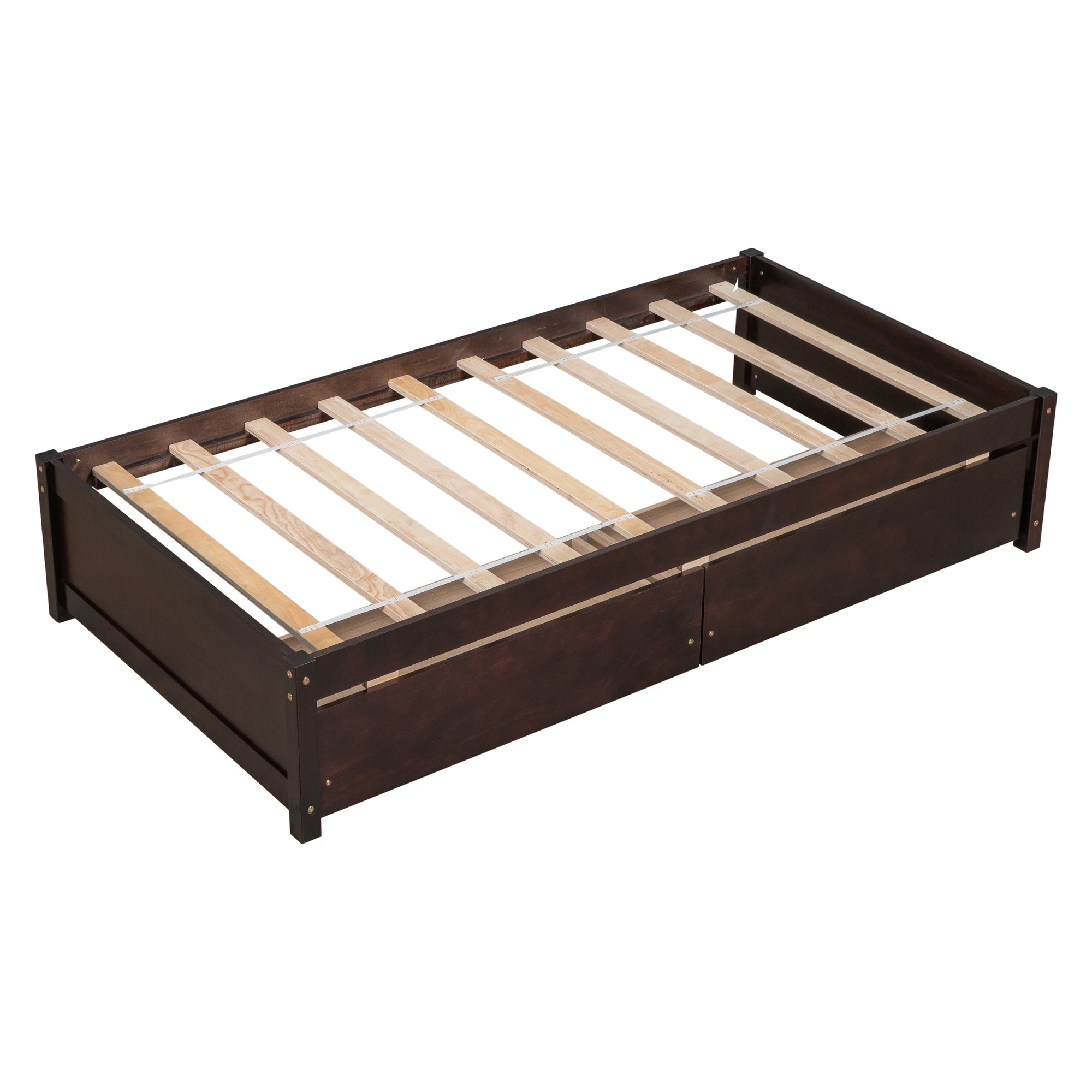 Espresso Tone Twin Bed with 2 Storage Drawers