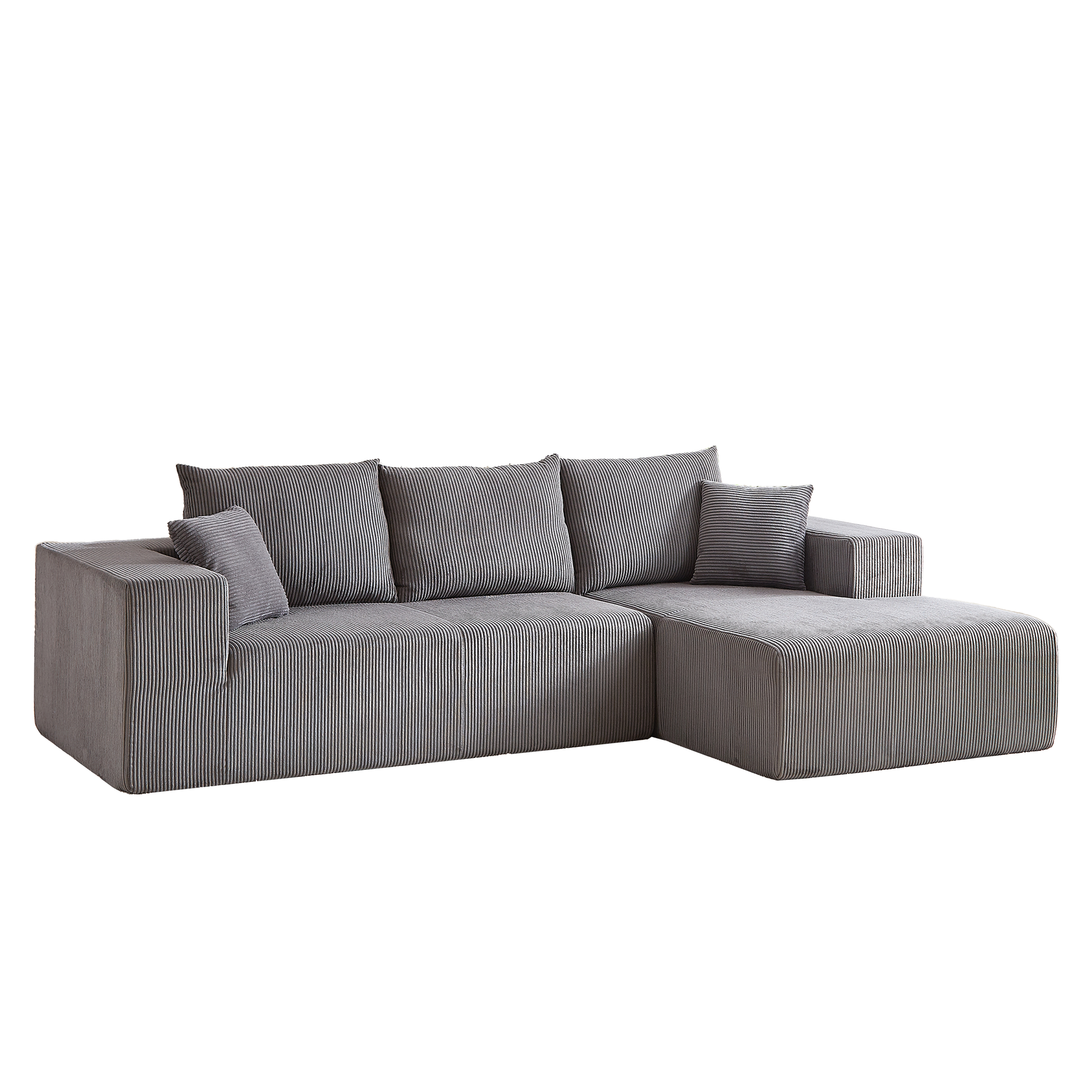 Modern Corduroy Upholstered Sectional Sofa Couch Set With Modular Design And Five Pillows For Customizable Comfort In Grey