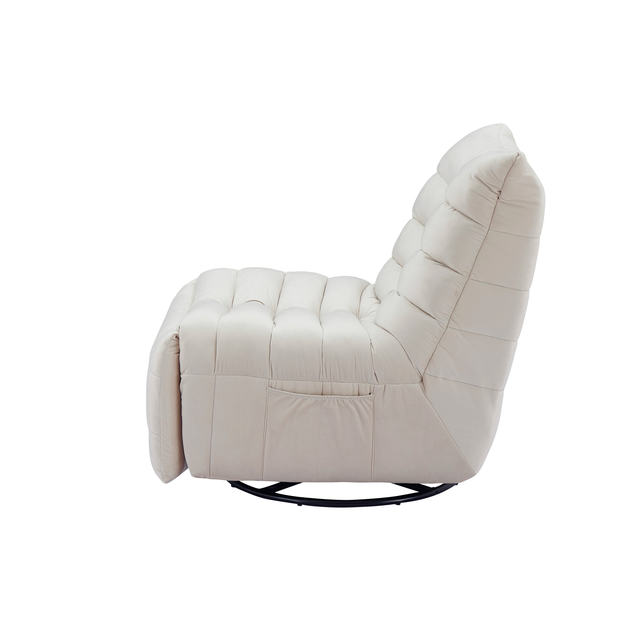 Cosy Elegant Velvet Beige Lazy Chair With Side Pocket