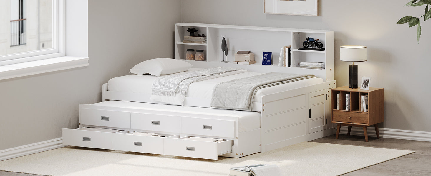 Twin Daybed with Trundle & Storage In White