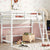 White Twin Size High Loft Bed with Inclined Ladder and Guardrails