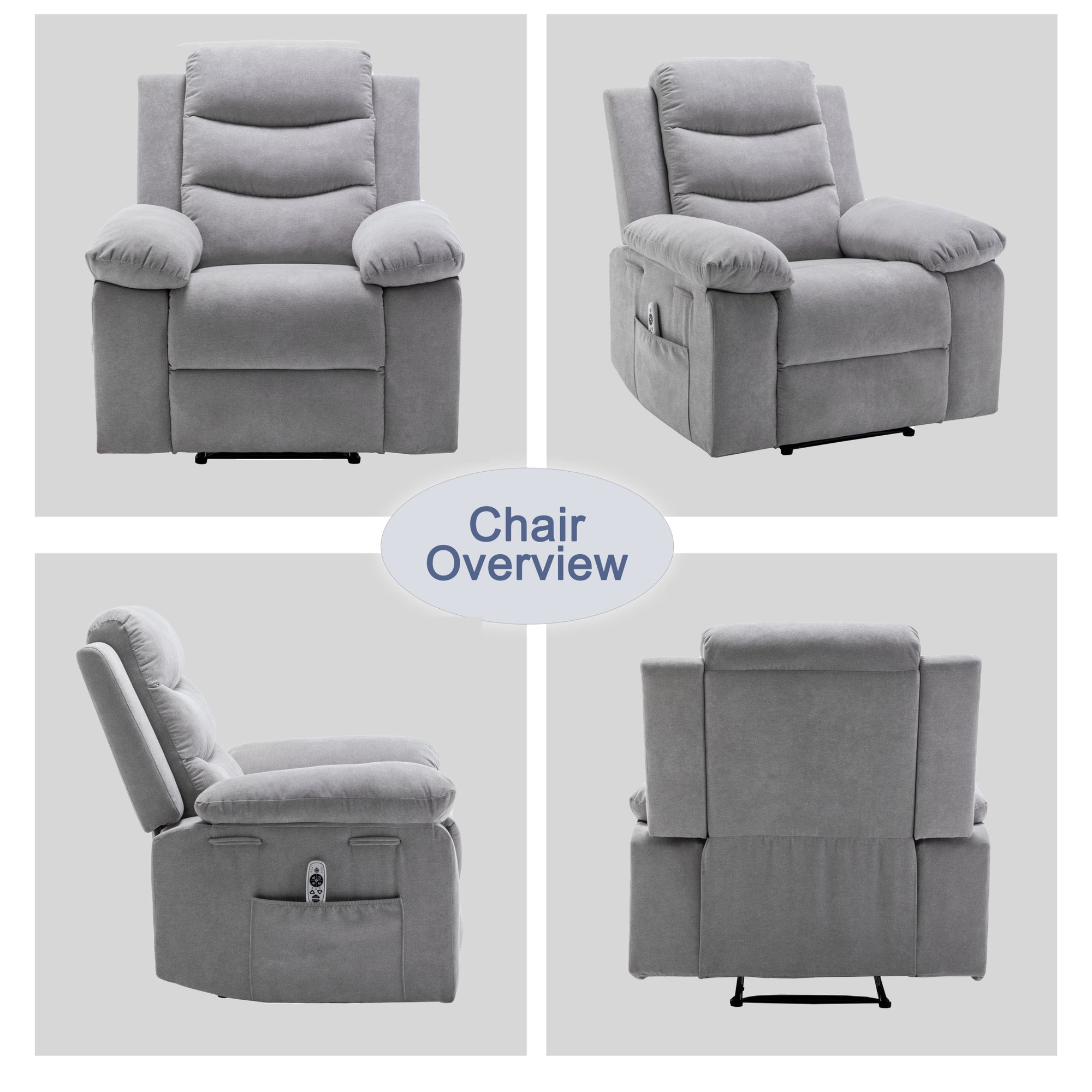 Power Recliner Chair with Adjustable Massage and Heating Function In Light Gray Velvet