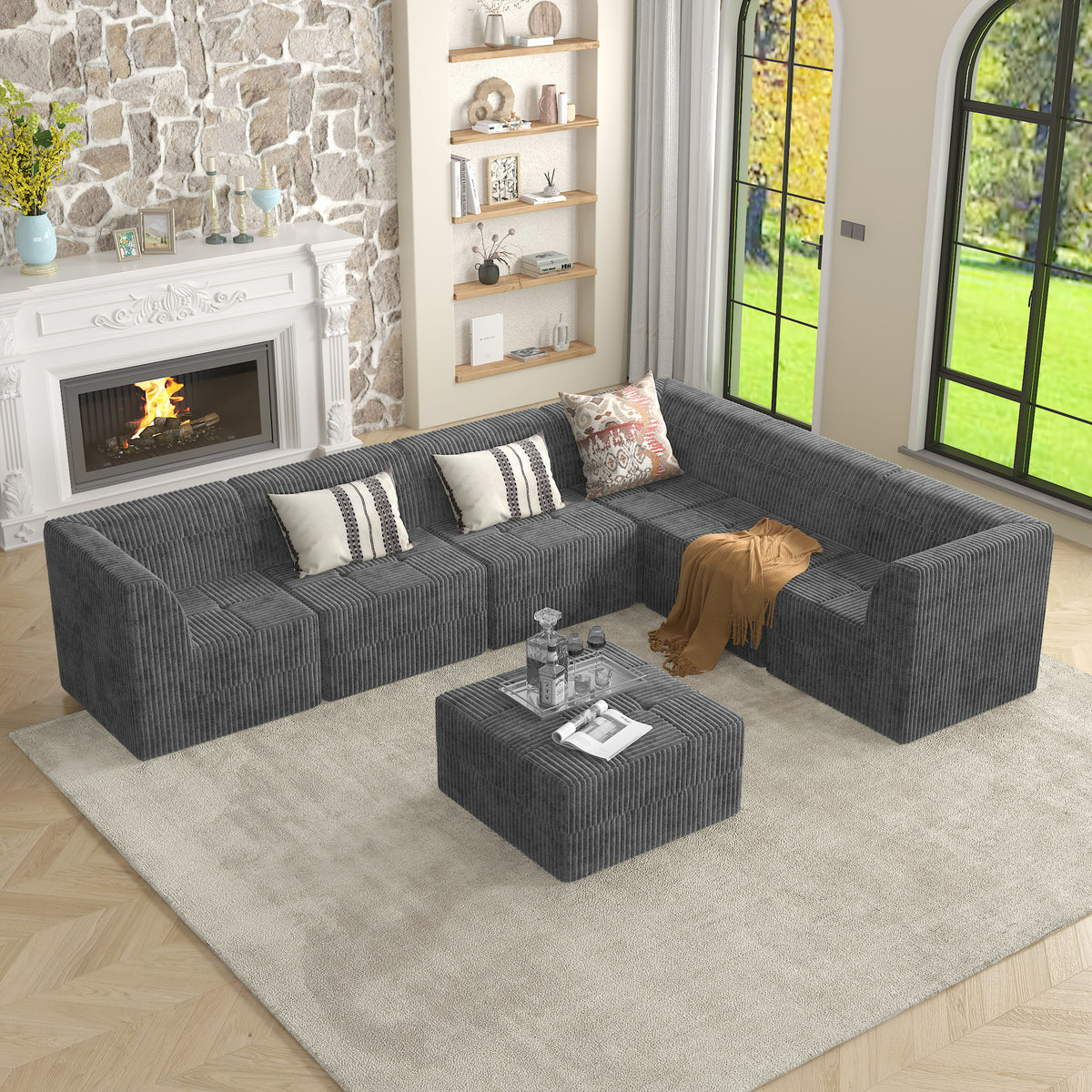 L Shape Modular Sectional Sofa With Compressed Design For Modern Minimalist Living In Grey