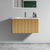 Striped Natural Oak Bathroom Vanity with White Ceramic Sink Wall Mounted Floating Design In White and Oak