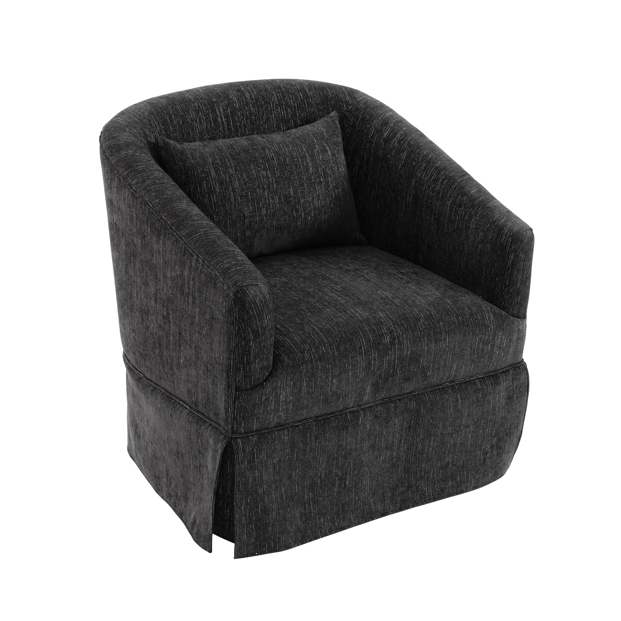 Black Linen Blend Swivel Accent Armchair