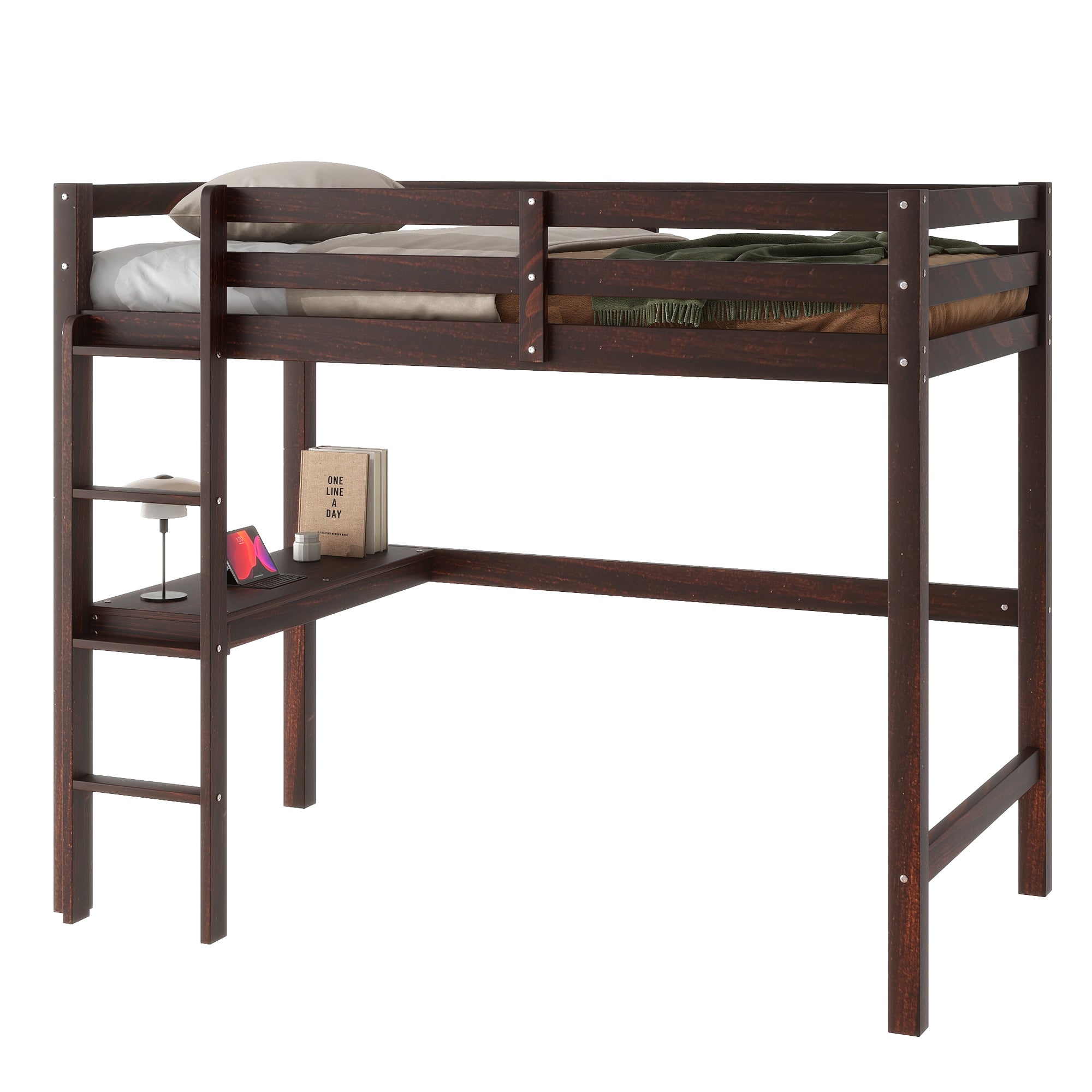 Espresso Twin Loft Bed with Built-in Desk