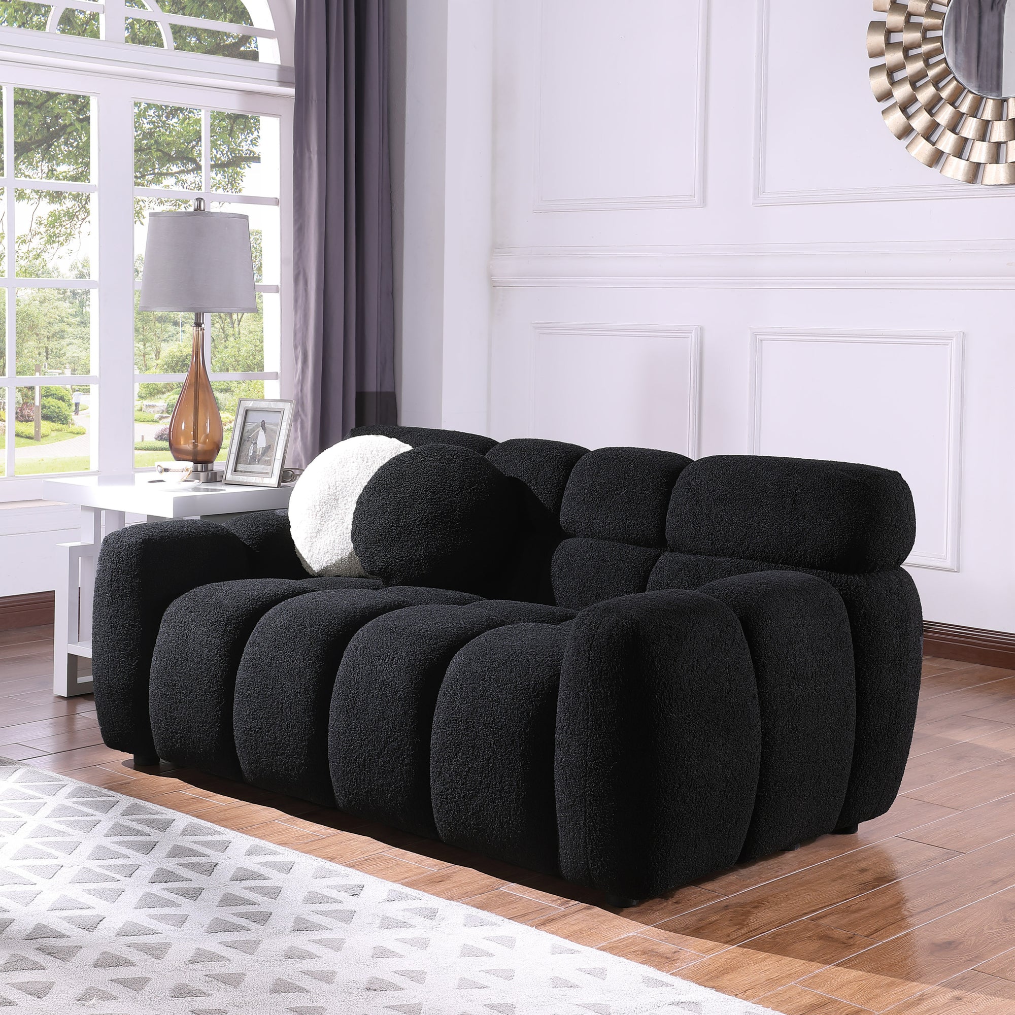 Black Boucle Rolled Arm Marshmallow Sofa