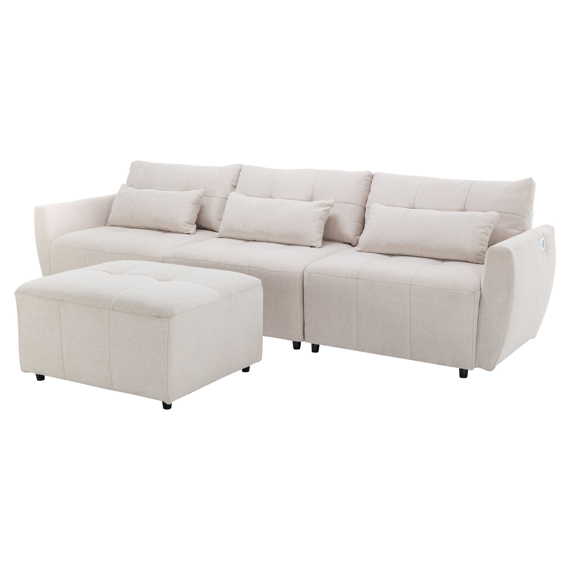 Khartoum Sectional Sofa with Movable Ottoman in Beige Chenille