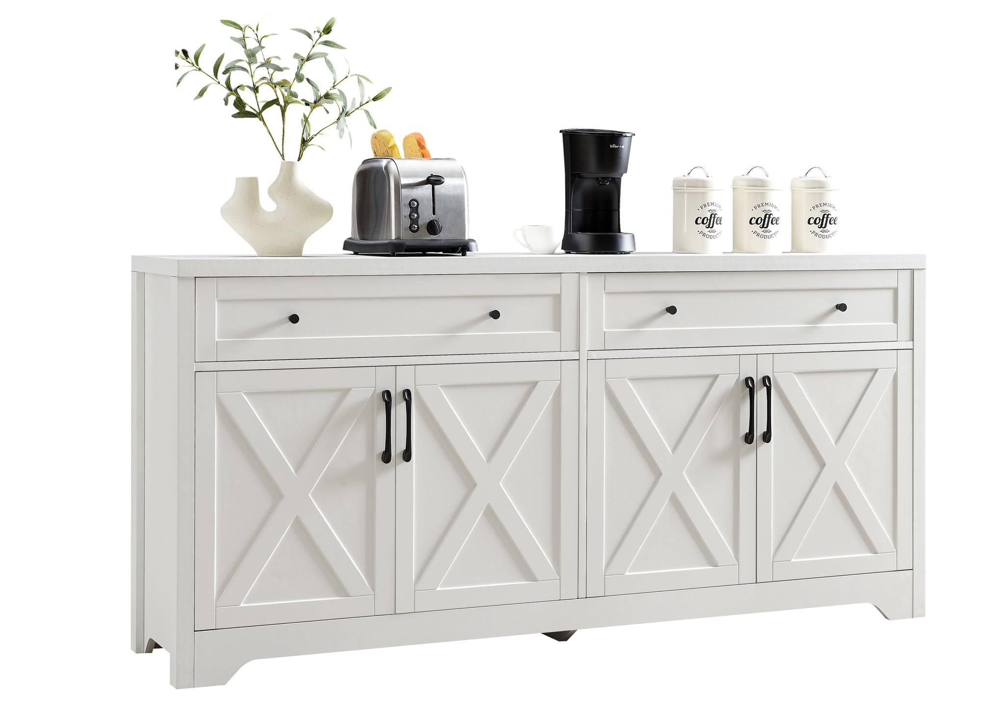 61" White TV Stand & Entertainment Center with Storage Space