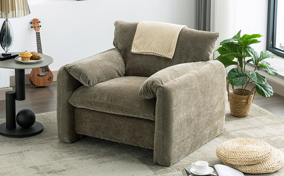 Modern Chenille Oversized Armchair In Matcha Green