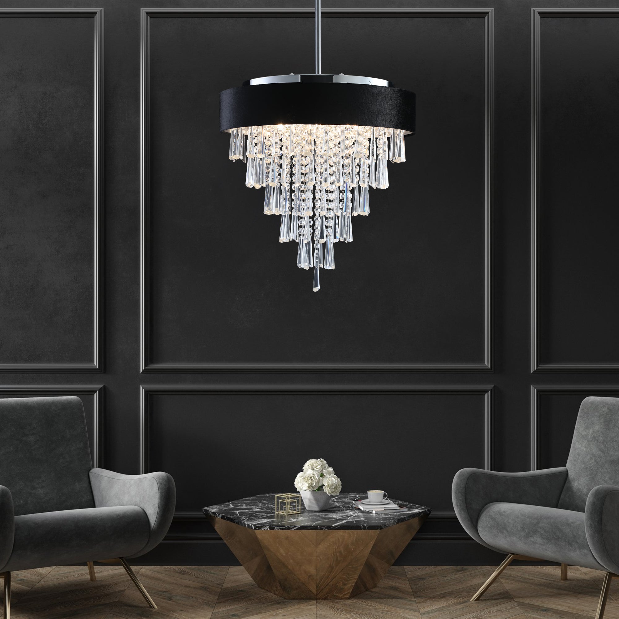 Black Velvet Accent Round Crystal Chandelier