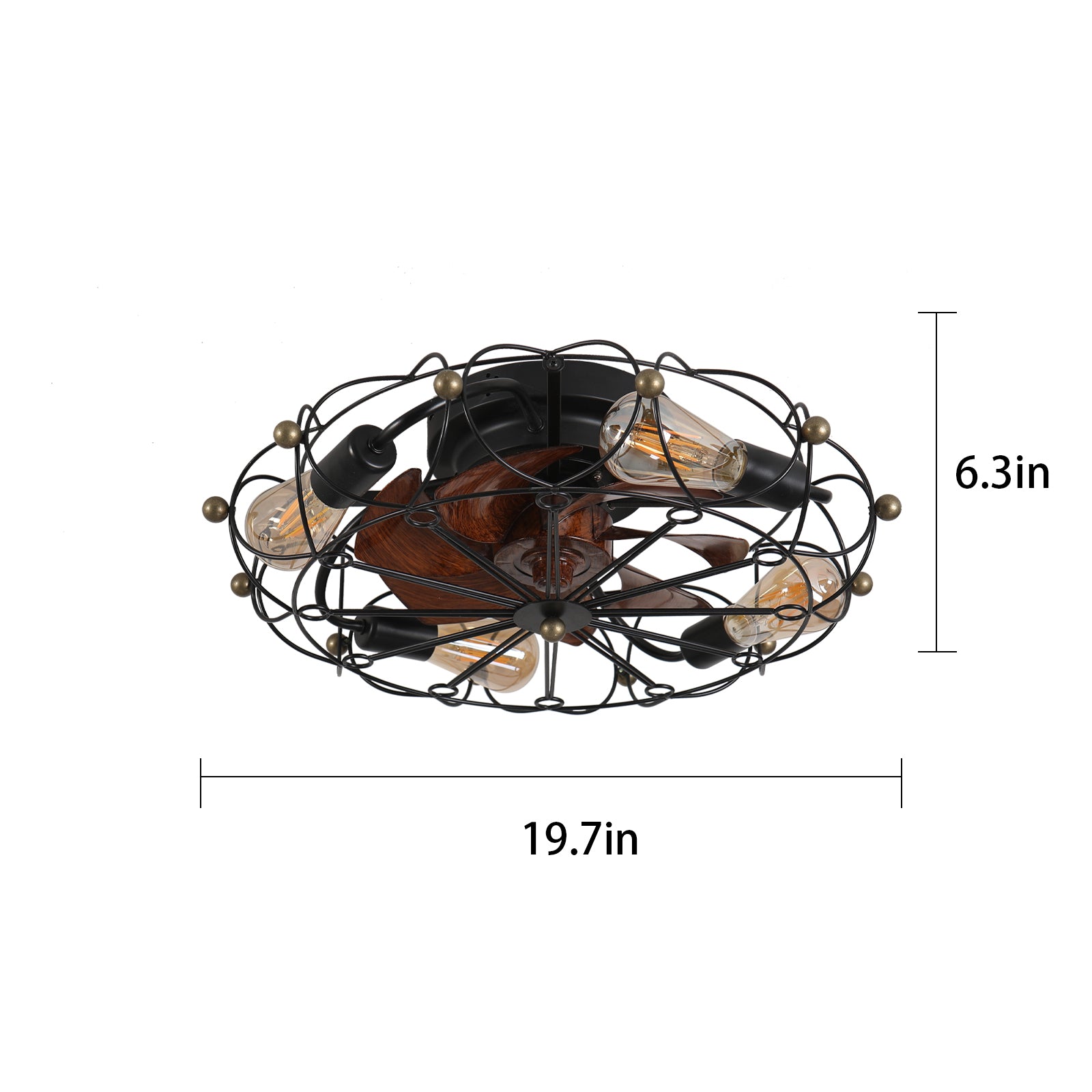 Browned Low Profile Caged Ceiling Fan with Lights and Remote Control