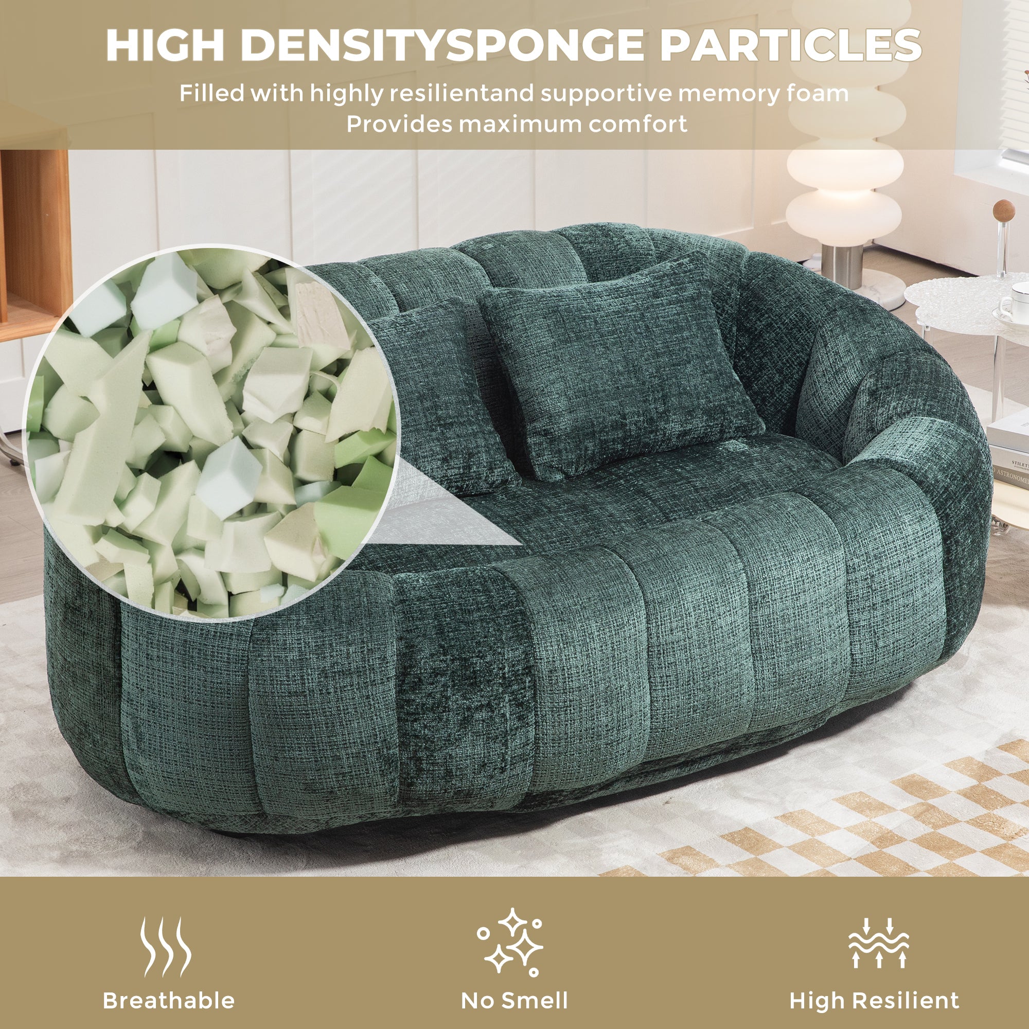 Emerald Chenille Bean Shape 2-Seater Lazy Sofa