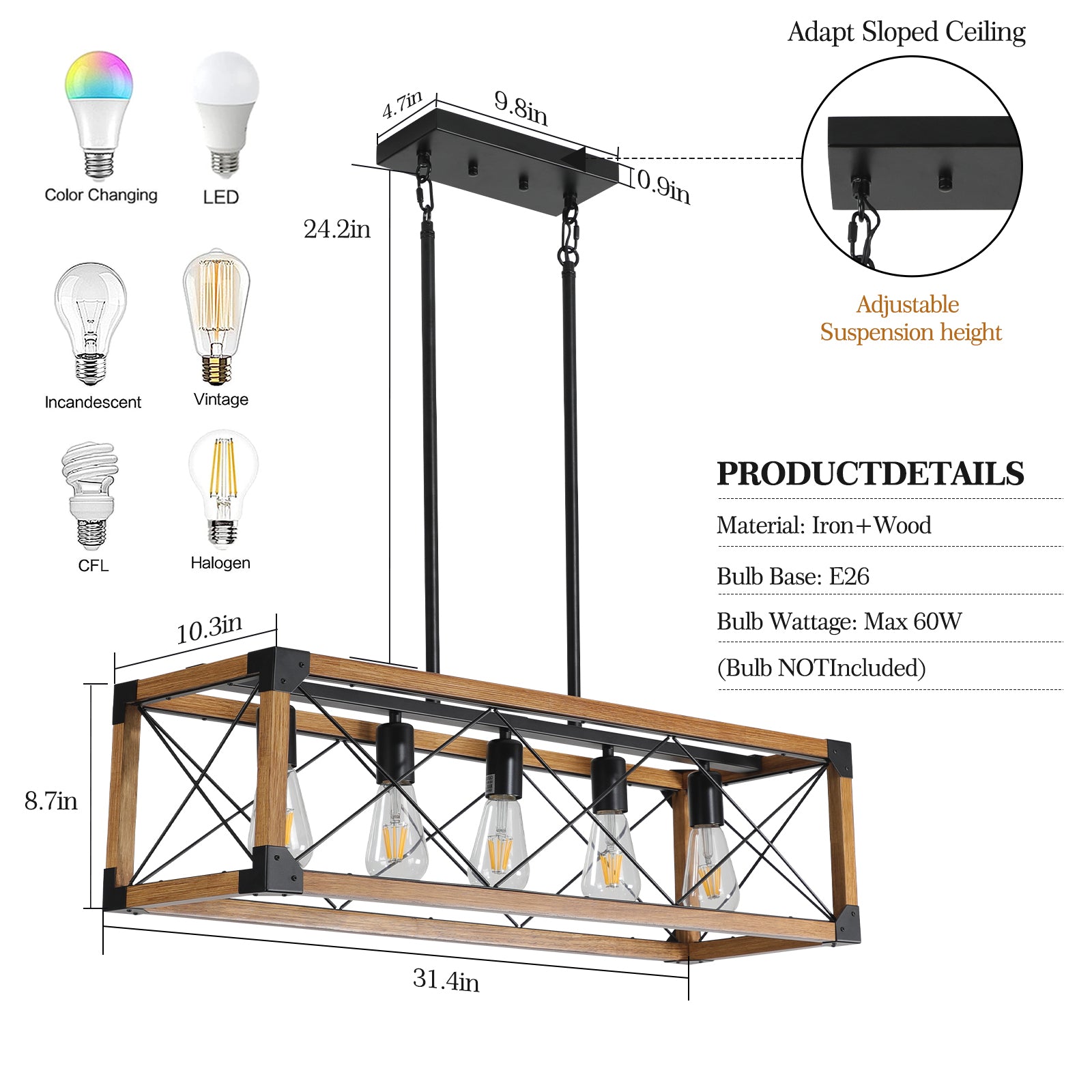 31.5-Inch Retro Farmhouse Chandelier