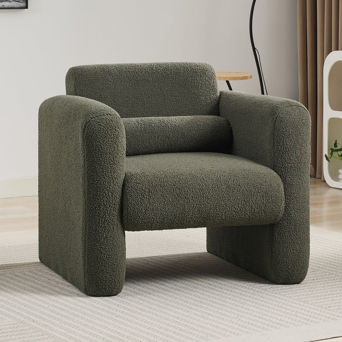 Seaweed Green Sherpa Fabric Upholstered Accent Chair