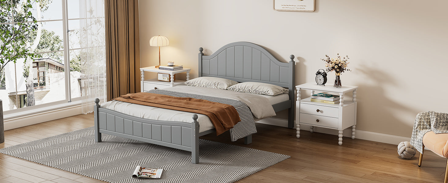 Traditional Concise Queen Size Gray Solid Wood Bed Frame