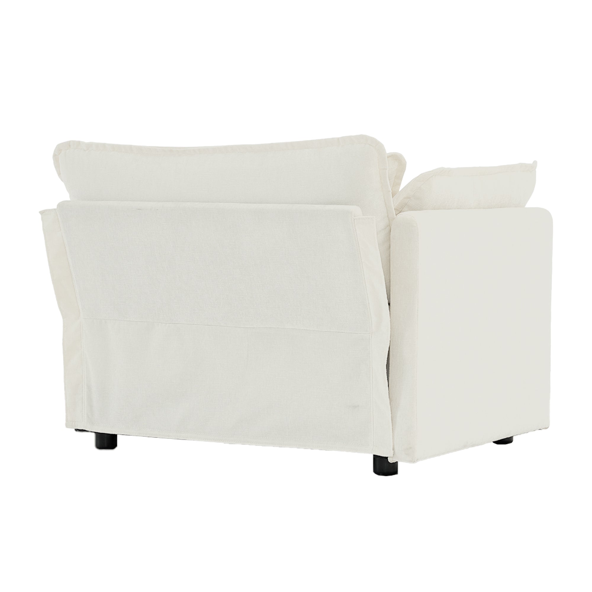 Comfy White Chenille Fabric Deep Single Seat Sofa Armchair With Toss Pillow