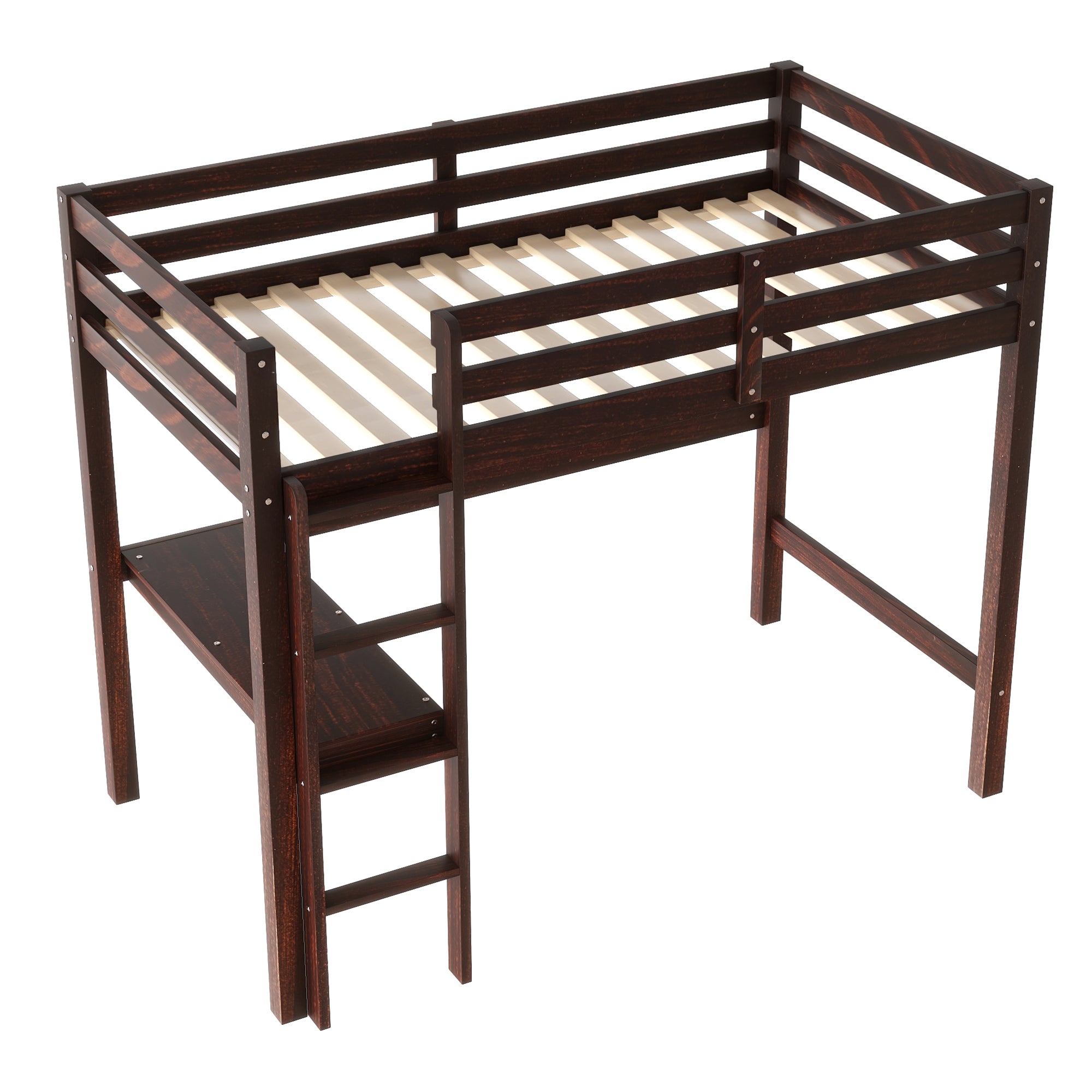 Espresso Twin Loft Bed with Built-in Desk