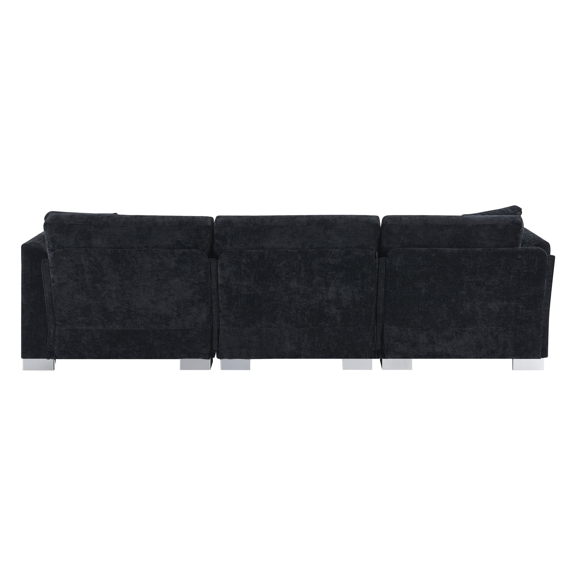 Black Chenille L-Shaped Sectional Sofa with Chaise Lounge and Aluminum Legs