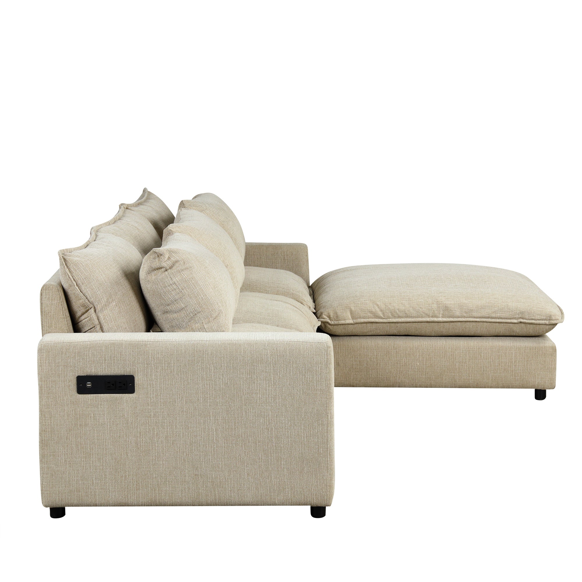 Lisbon Sectional Sofa with Movable Ottoman in Beige