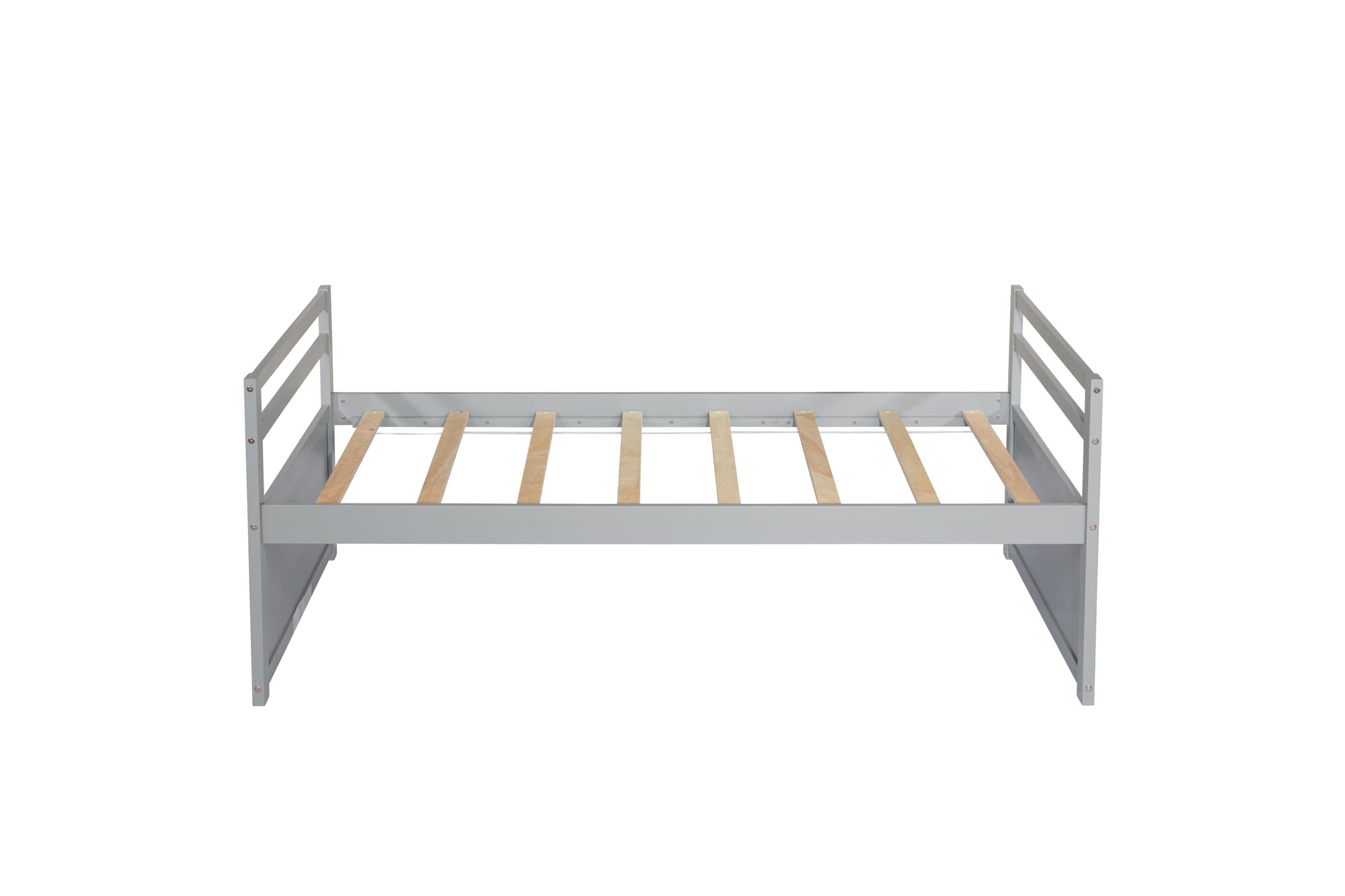 Gray Twin Size Bed with Headboard, Footboard, Trundle, and Three Storage Drawers