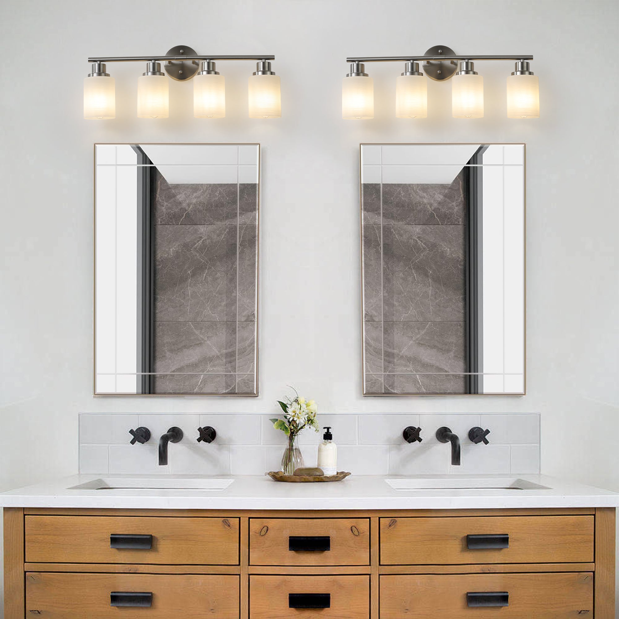 4-Light Vanity Light In Brushed Nickel Finish with Frosted Glass Shades