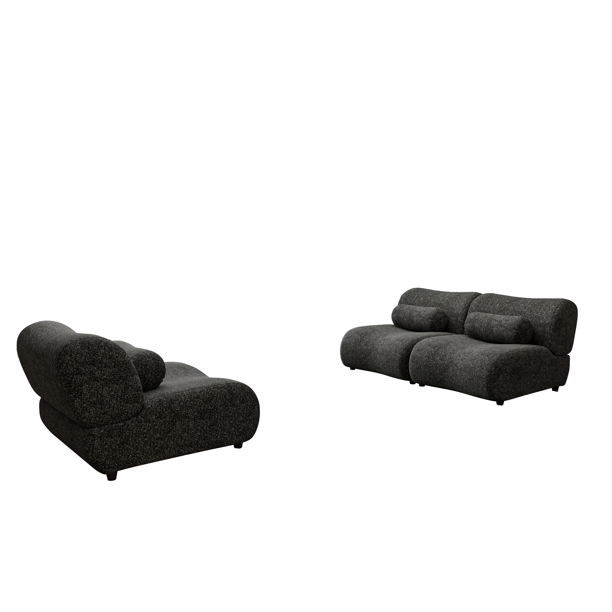 Modern Black Chenille Sofa Set with Cylindrical Pillows for Relaxing Modular Comfort In Black